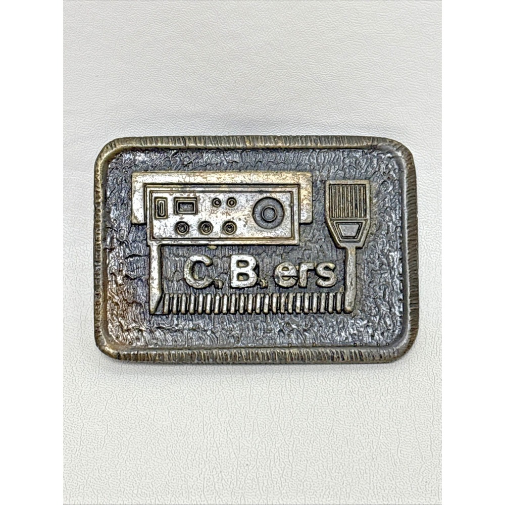 Vintage 80s CB Radio Microphone C.B.ers Belt Buckle Brass Tone Metal Trucker